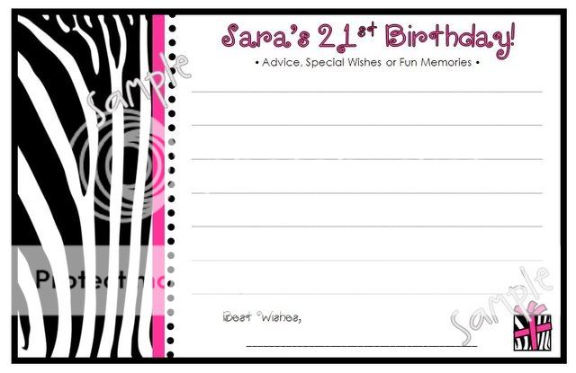 20 Fun ZEBRA Print Birthday Party Fun WISH ADVICE Cards  