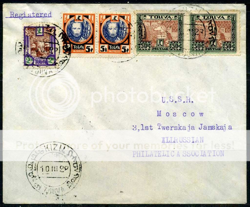 Tannu Tuva/Touva. Reg. letter Kizil Moscow 3 10 1928.  